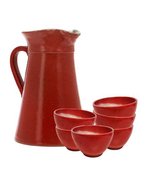 Service à cidre en grès rouge Poterie Turgis (6 bolées + 1 broc)